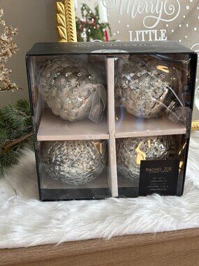 Rachel Zoe Silver Mercury Glass Frosted Set of 4  Oversized Christmas Ornaments